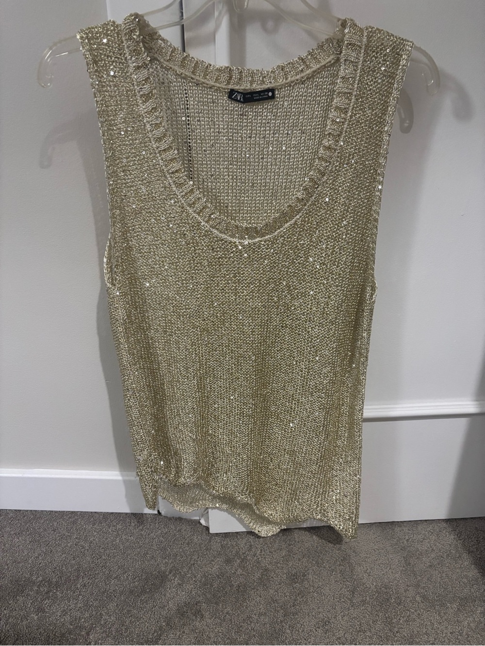 Zara Metallic Gold Knit Tank Top